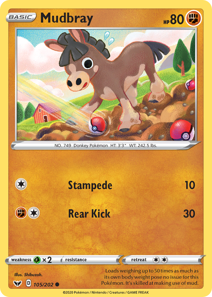 Mudbray 105/202 Common Reverse Holo Sword & Shield NM/LP