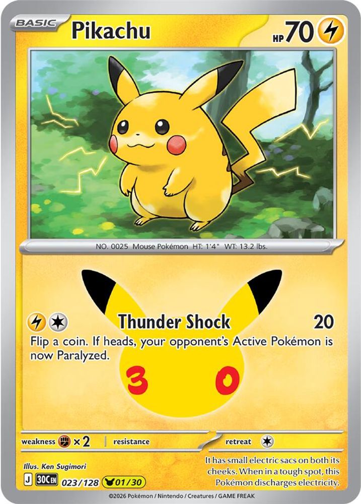 Pikachu 023/128 Pikachu Rare ME: 30th Celebration Holo NM/M