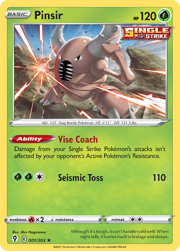 Pinsir 001/203 Rare Reverse Holo Evolving Skies NM/LP