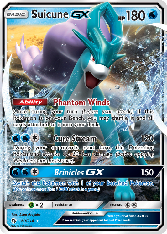 Suicune GX 60/214 GX Rare Lost Thunder Holo NM/M