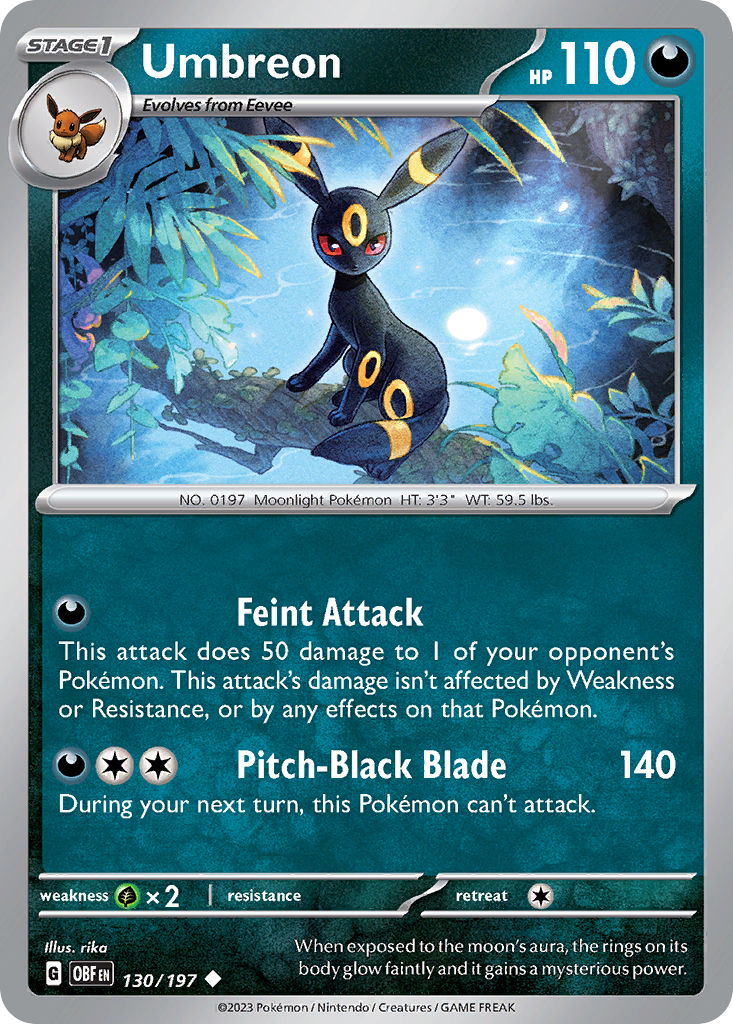 Umbreon 130/197 Uncommon Reverse Holo Obsidian Flames NM/M