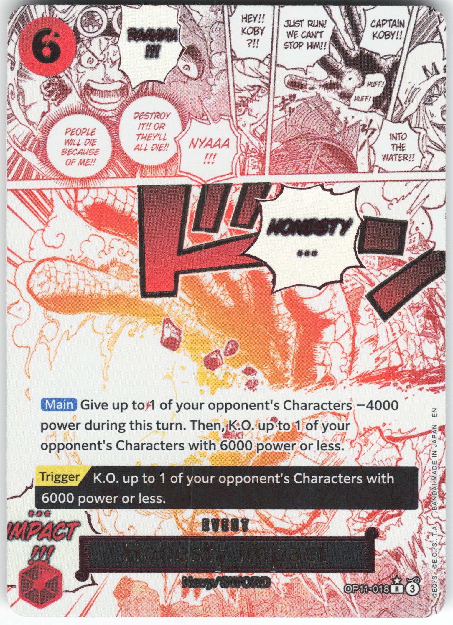 Honesty Impact (Alternate Art) R A Fist of Divine Speed OP11-018 NM