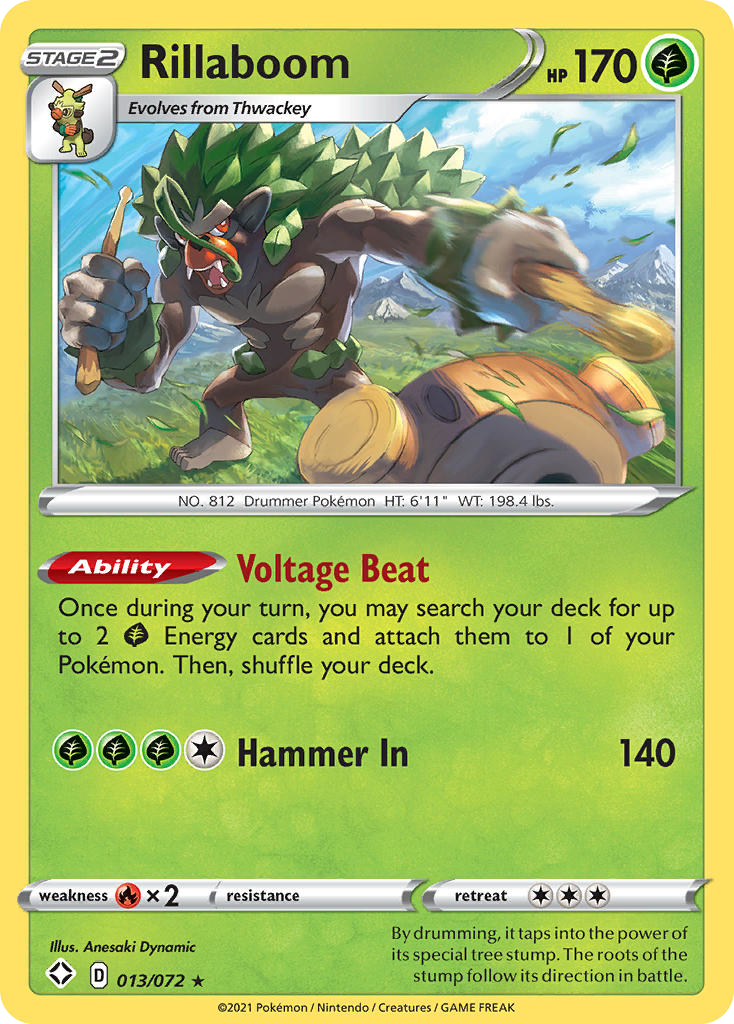 Rillaboom 013/072 Rare Reverse Holo Shining Fates NM/LP