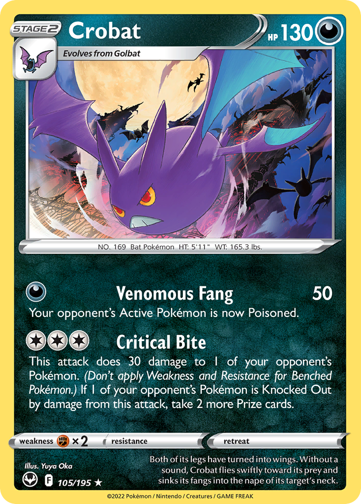 Crobat 105/195 Rare Silver Tempest Holo NM/LP