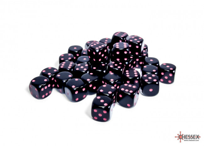 Chessex Opaque 12mm D6 Black/pink Dice Block (36 dice)