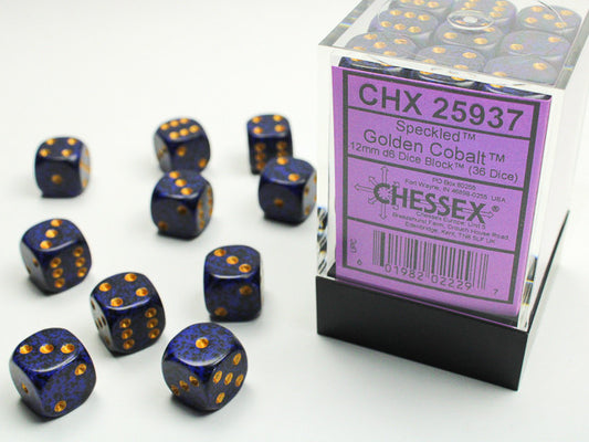 Chessex Speckled 12mm D6 Golden Cobalt Dice Block (36 dice)