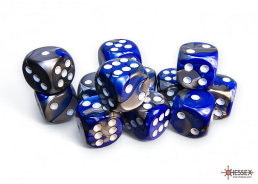Chessex Gemini 16mm D6 Blue-Steel/White Dice Block (12 dice)