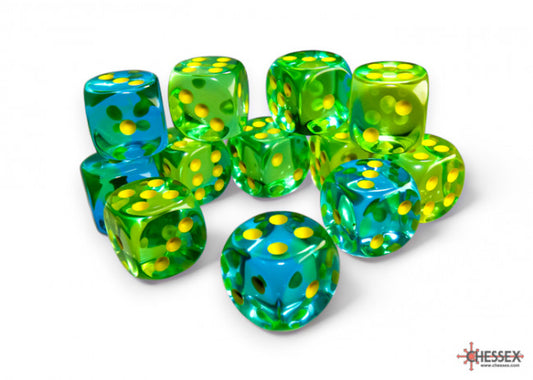 Chessex Gemini 16mm D6 Translucent Green-Teal/Yellow Dice Block (12 dice)