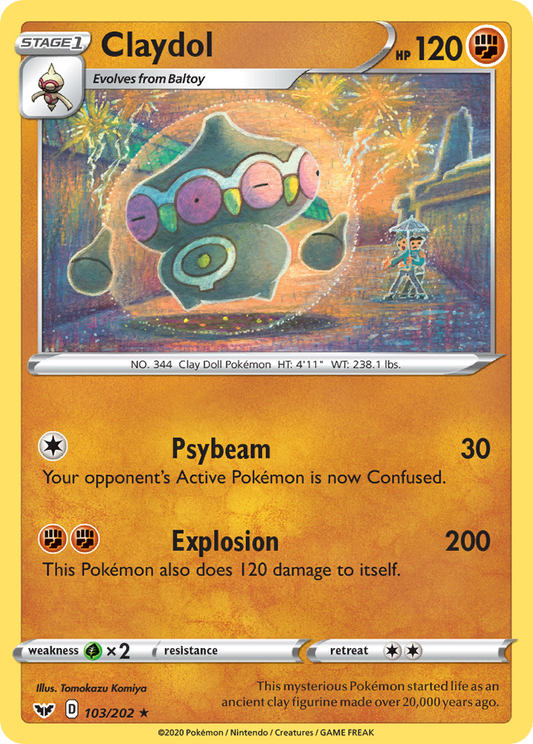 Claydol 103/202 Rare Reverse Holo Sword & Shield NM/LP