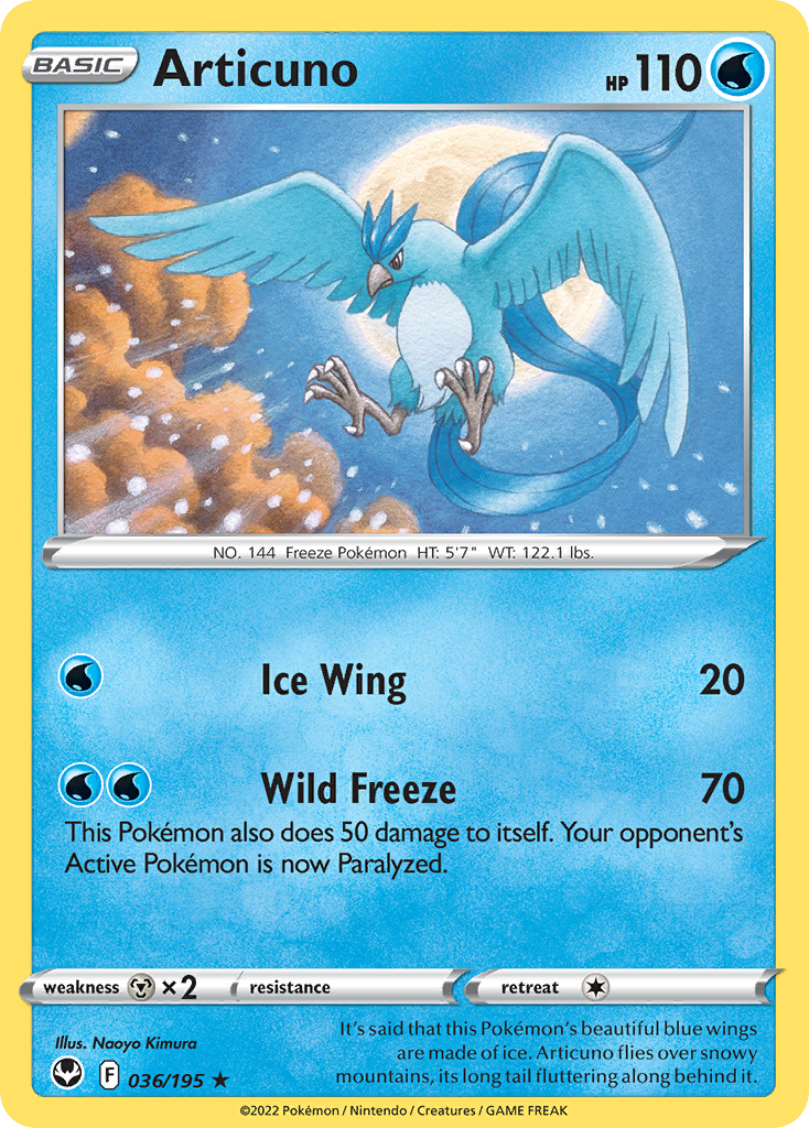 Articuno 036/195 Rare Reverse Holo Silver Tempest Holo NM/LP
