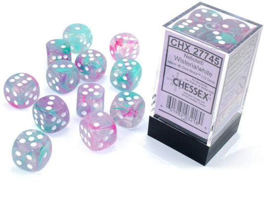 Chessex 16mm D6 Dice Block Nebula Wisteria/White (Luminary Effect) (12 Dice)