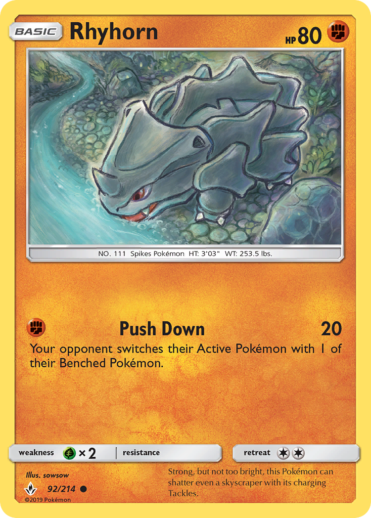 Rhyhorn 92/214 Common Reverse Holo Unbroken Bonds NM/LP