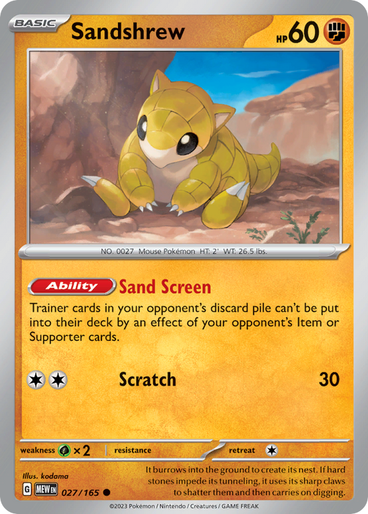 Sandshrew 027/165 Common Reverse Holo 151 NM/M