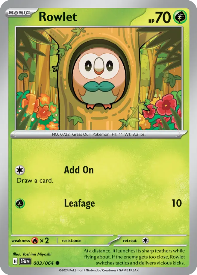 Rowlet 003/064 Common Reverse Holo Shrouded Fable NM/LP