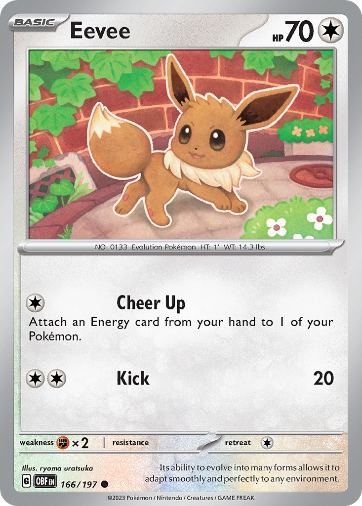 Eevee 166/197 Common Reverse Holo Obsidian Flames NM/M