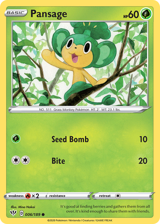 Pansage 006/189 Common Reverse Holo Darkness Ablaze NM/LP