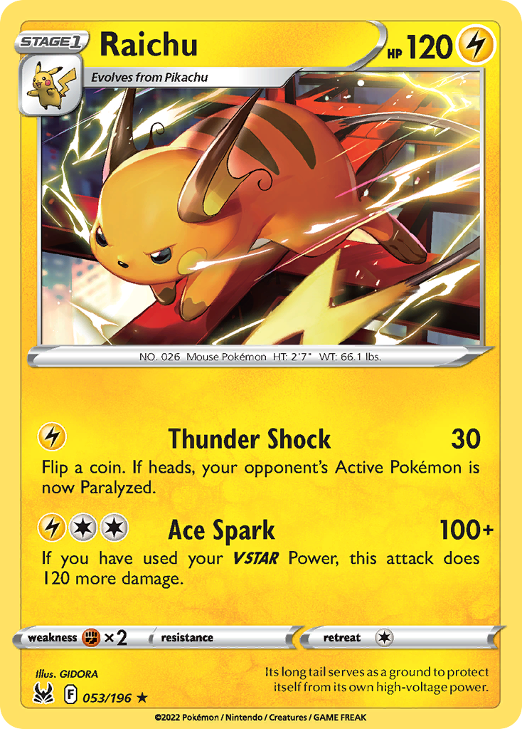 Raichu 053/196 Rare Lost Origin NM/M