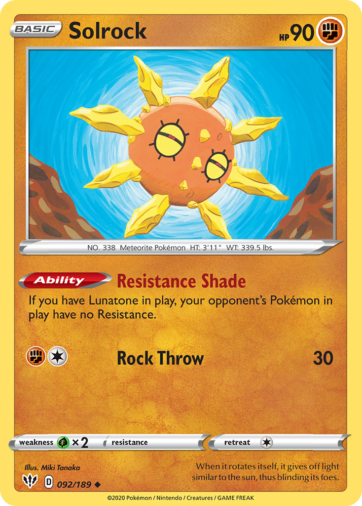 Solrock 092/189 UnCommon Reverse Holo Reverse Holo Darkness Ablaze NM/LP