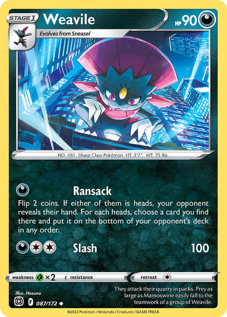 Weavile 087/172 Uncommon Reverse Holo Brilliant Stars NM/LP