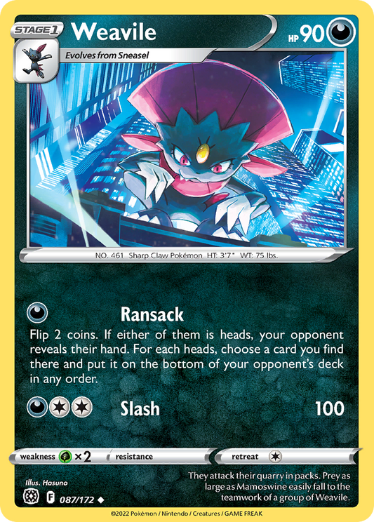 Weavile 087/172 Uncommon Reverse Holo Brilliant Stars NM/LP