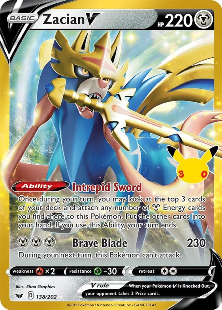Zacian V 138/202 ME: 30th Celebration Classic Collection Holo NM/M