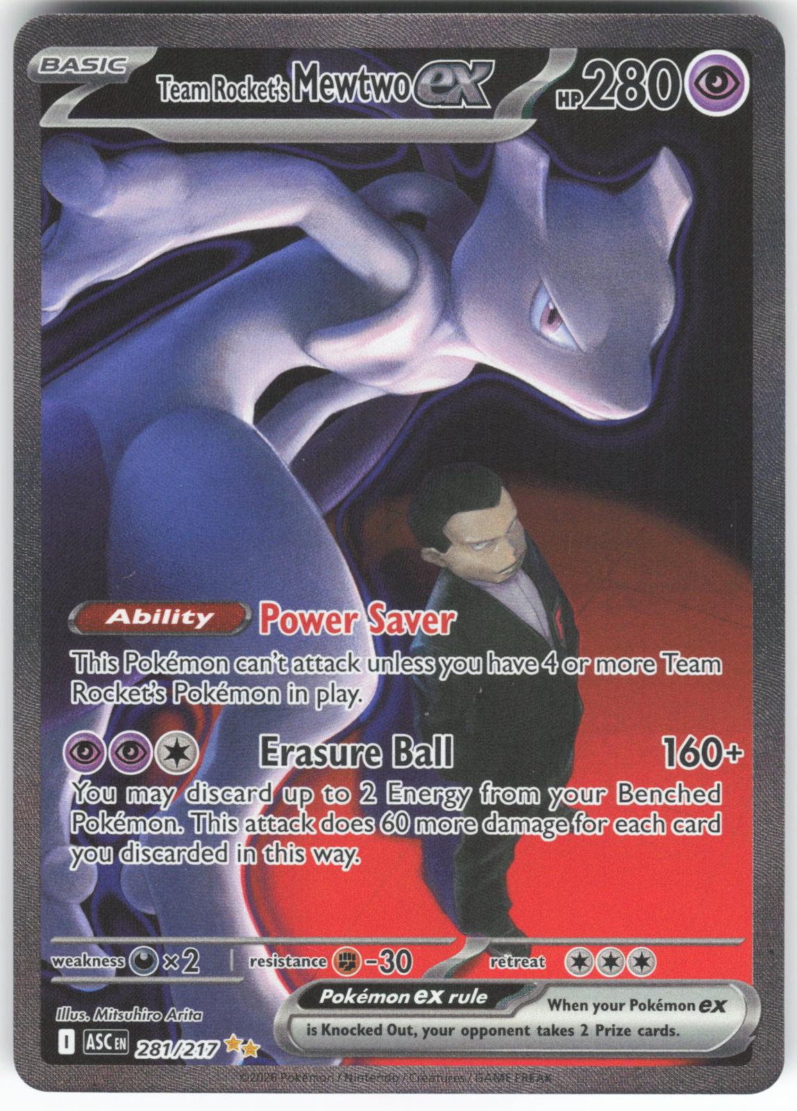 Team Rocket's Mewtwo ex 281/217 Special Illustration Rare Ascended Heroes NM/M