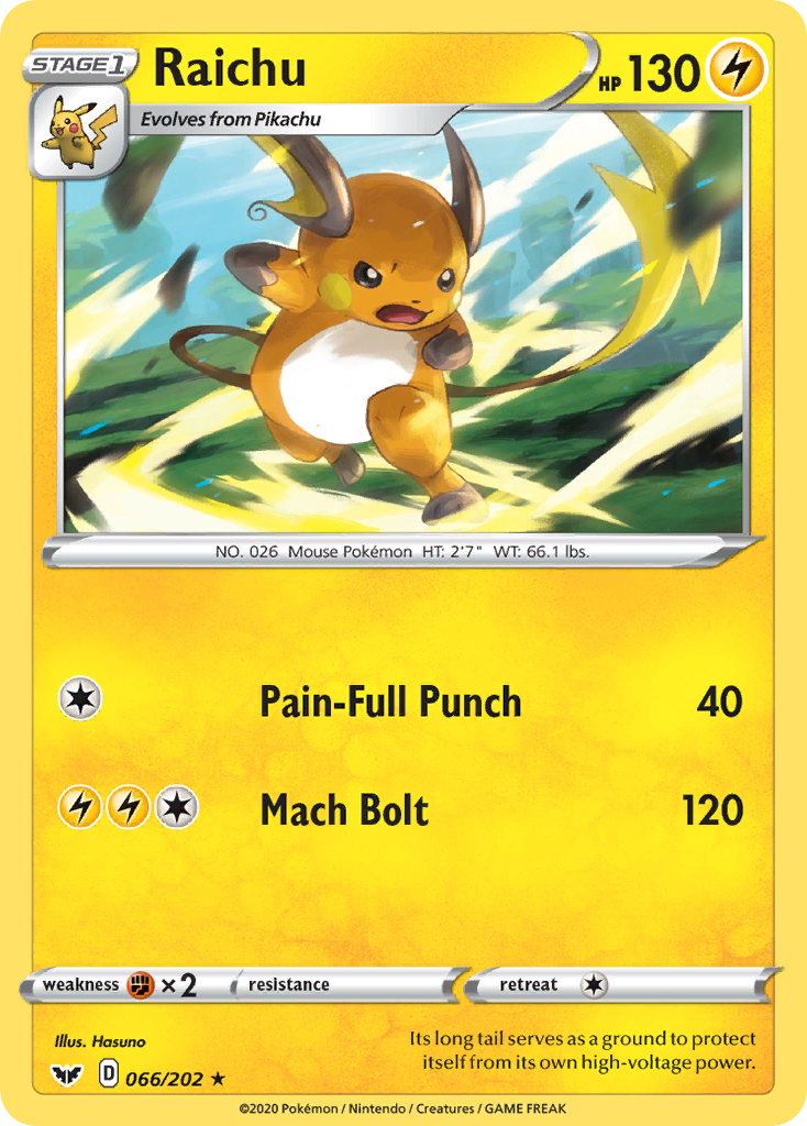 Raichu 066/202 Rare Reverse Holo Sword & Shield NM/LP