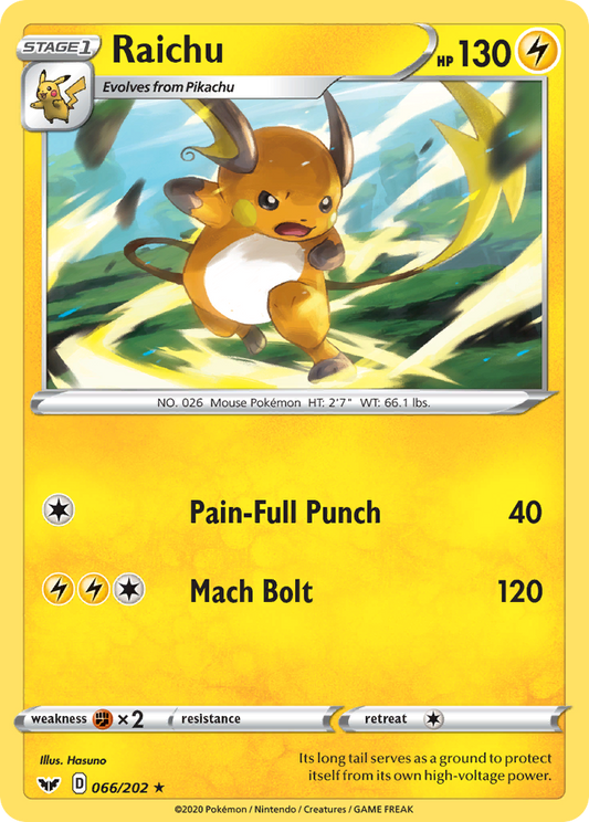 Raichu 066/202 Rare Reverse Holo Sword & Shield NM/LP