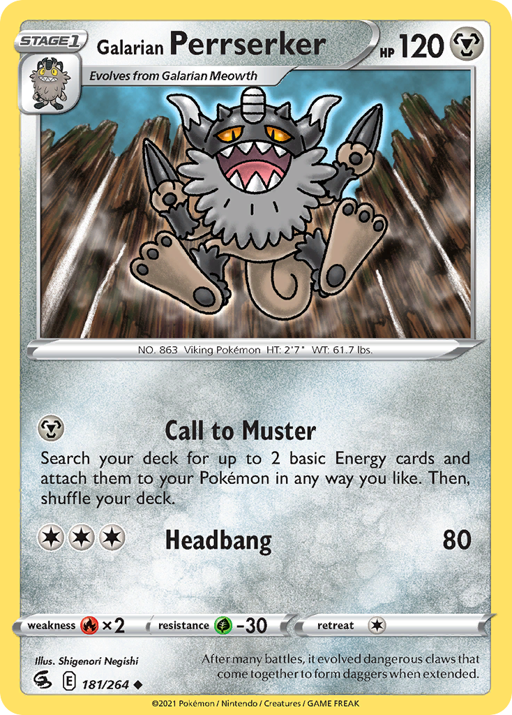 Galarian Perrserker 181/264 UnCommon Reverse Holo Reverse Holo Fusion Strike NM/LP