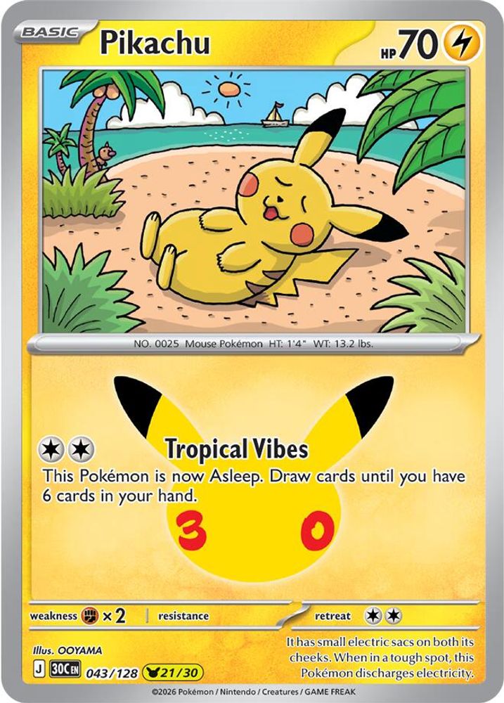 Pikachu 043/128 Pikachu Rare ME: 30th Celebration Holo NM/M