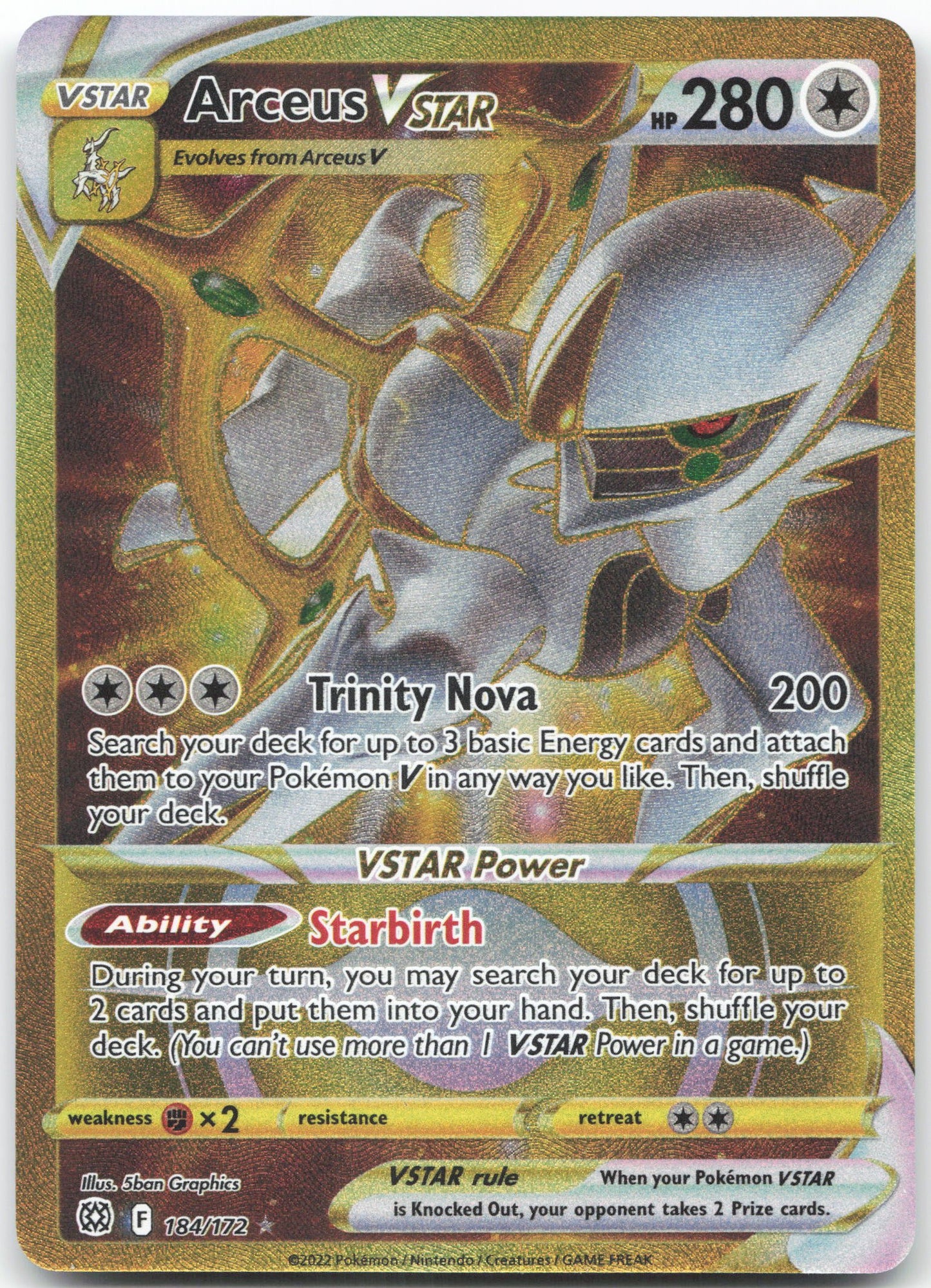 Arceus VSTAR (Secret) (184) Secret Rare SWSH09: Brilliant Stars 184/172 NM