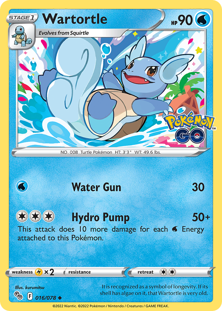 Wartortle 016/078 Uncommon Reverse Holo Pokemon GO NM/LP