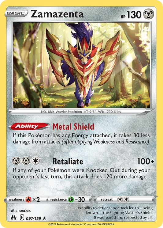 Zamazenta 097/159 Rare Reverse Holo Crown Zenith NM/LP