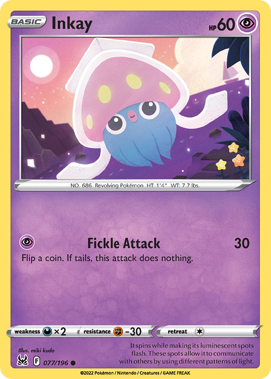 Inkay 077/196 Common Reverse Holo Lost Origin NM/LP