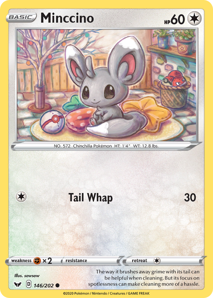 Minccino 146/202 Common Reverse Holo Sword & Shield NM/LP