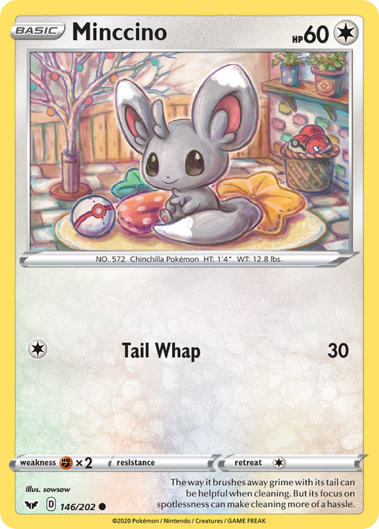 Minccino 146/202 Common Reverse Holo Sword & Shield NM/M