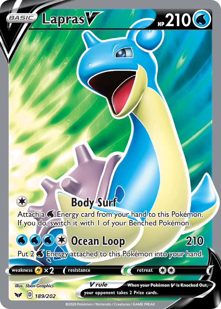 Lapras V 189/202 Ultra Rare Sword & Shield NM/M