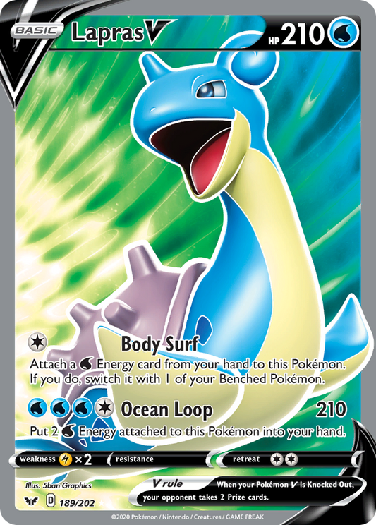 Lapras V 189/202 Ultra Rare Sword & Shield NM/M