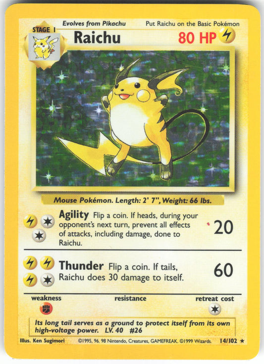Raichu 14/102 Holo Rare Base Set Unlimited MP