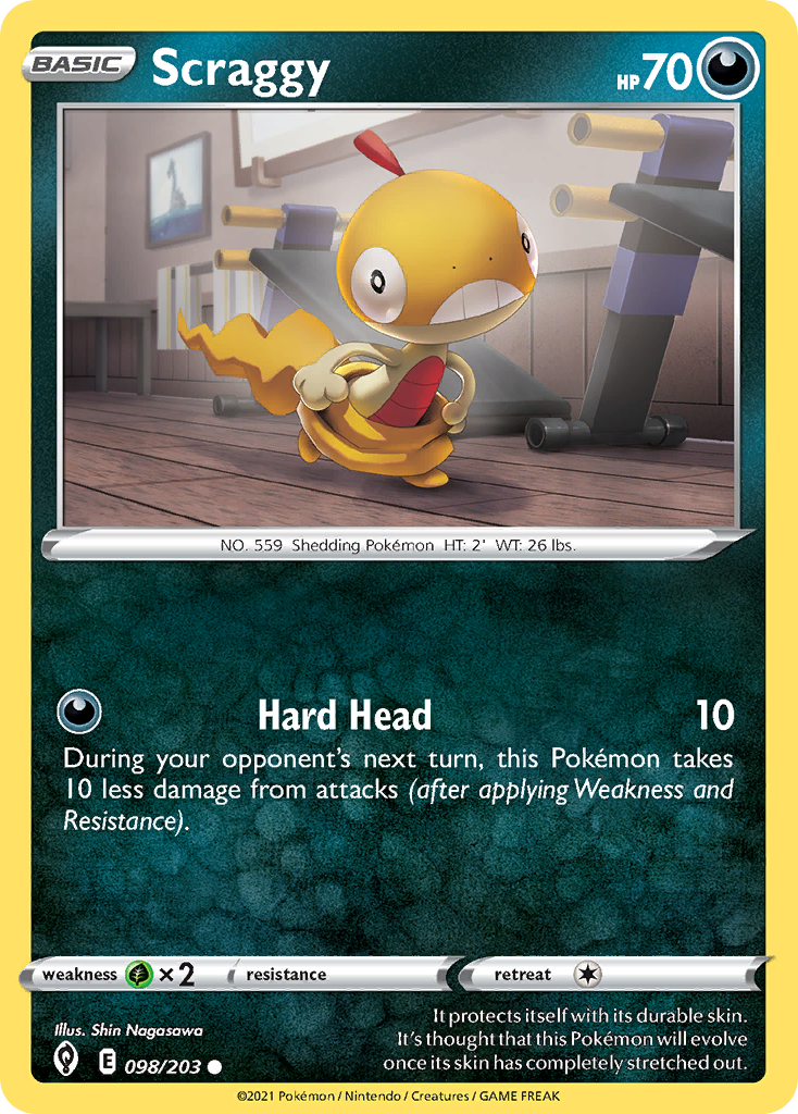 Scraggy 098/203 Common Reverse Holo Evolving Skies NM/LP