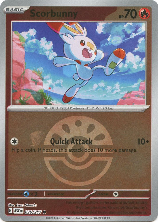 Scorbunny (Friend Ball) 036/217 Common Reverse Holo Ascended Heroes NM/M