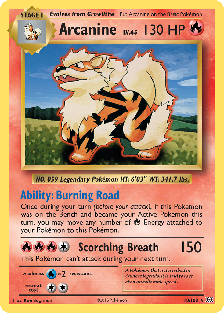 Arcanine 18/108 Rare Reverse Holo Evolutions NM/LP