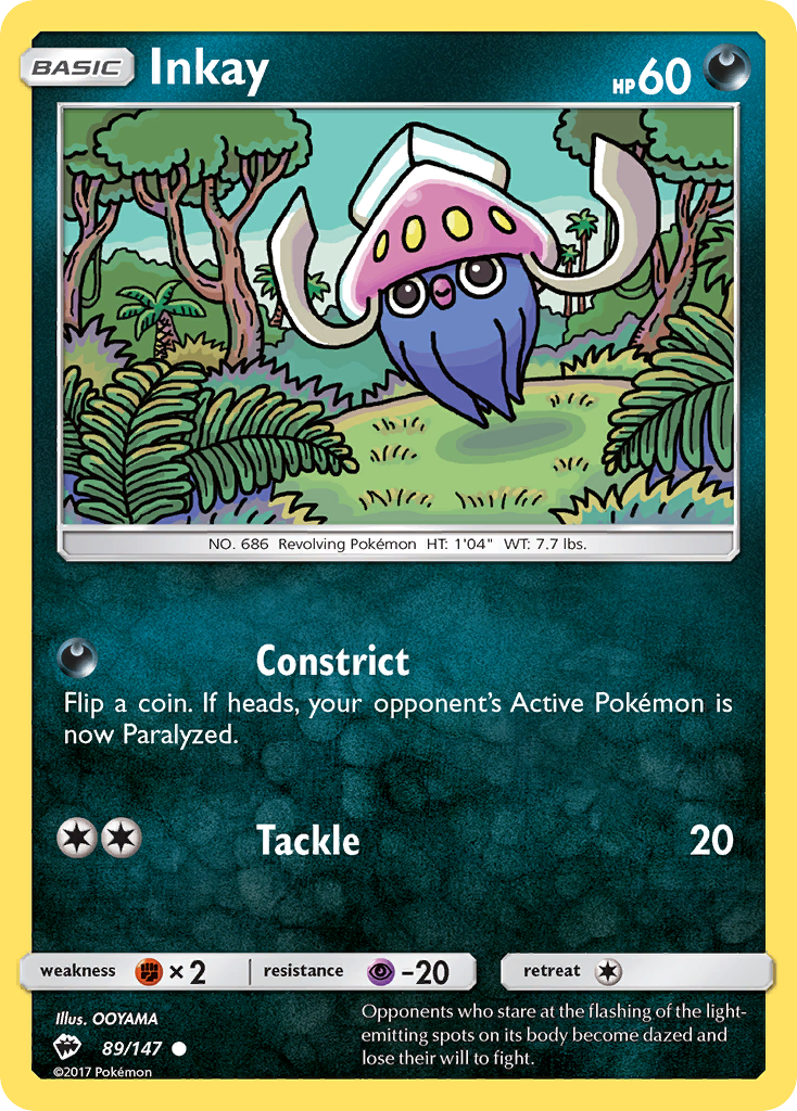 Inkay 89/147 Common Reverse Holo Burning Shadows NM/M