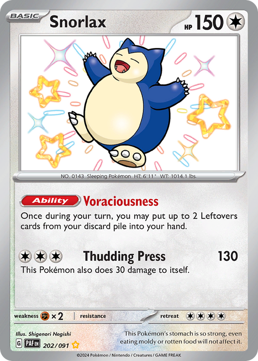 Snorlax 202/091 Shiny Rare Paldean Fates NM/M