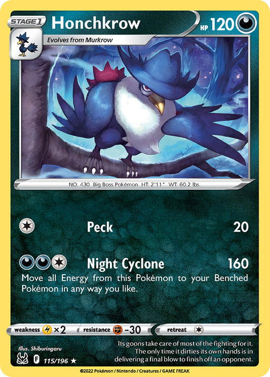 Honchkrow 115/196 Rare Reverse Holo Lost Origin NM/LP