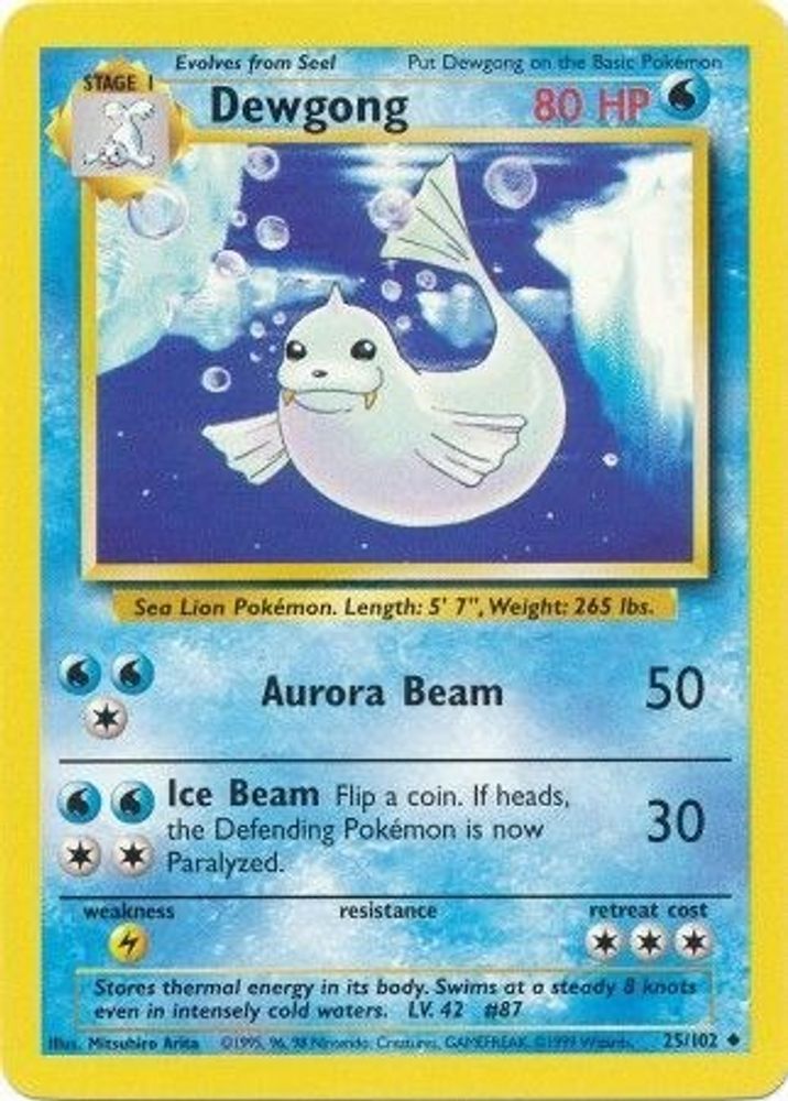 Dewgong 25/102 Uncommon Base Set Unlimited NM/M