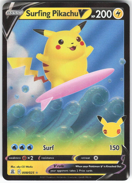 Surfing Pikachu V Ultra Rare Celebrations 008/025 NM