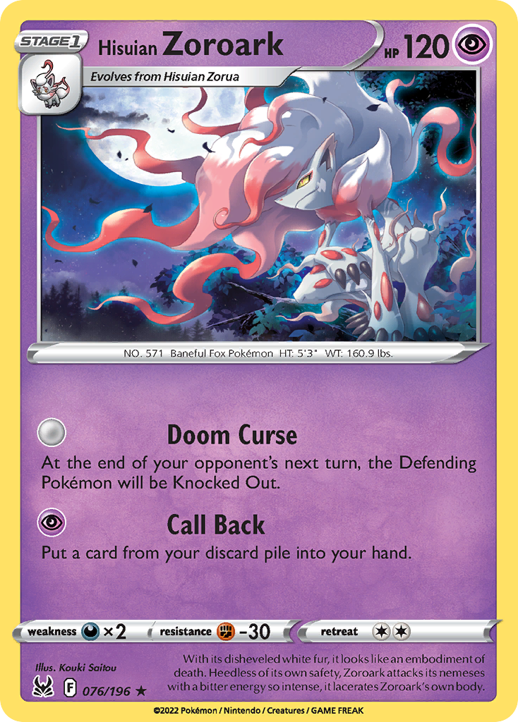 Hisuian Zoroark 076/196 Rare Lost Origin Holo NM/LP
