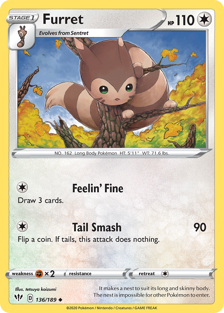 Furret 136/189 UnCommon Reverse Holo Reverse Holo Darkness Ablaze NM/LP
