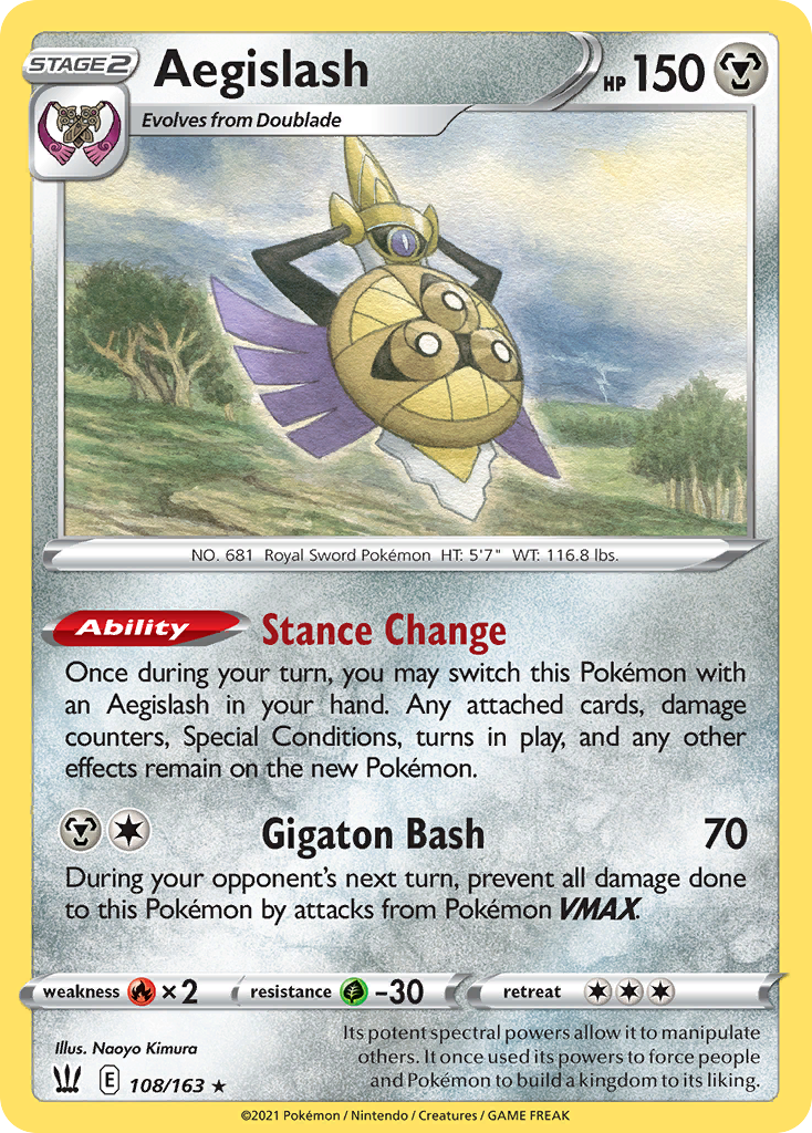 Aegislash 108/163 Rare Reverse Holo Battle Styles NM/LP
